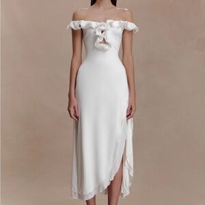 Meshki Off-Shoulder White Midi Dress